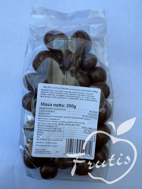 Maliny liofilizowane w mlecznej czekoladzie (200g) Maliny liofilizowane w mlecznej czekoladzie (200g)